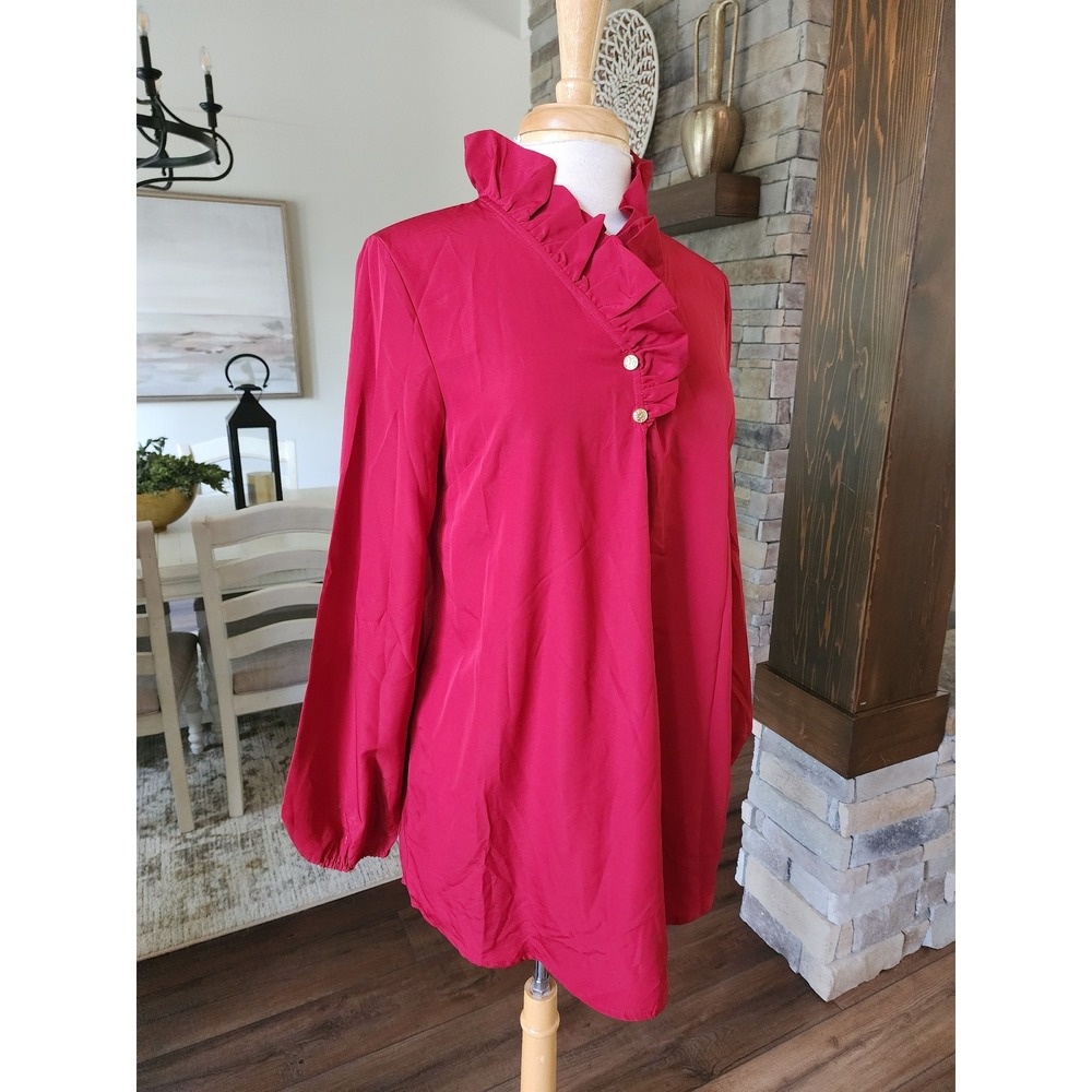 Mud Pie Red Ruffle High Neck Tunic Dress Balloon Gameday Sleeve Womens M